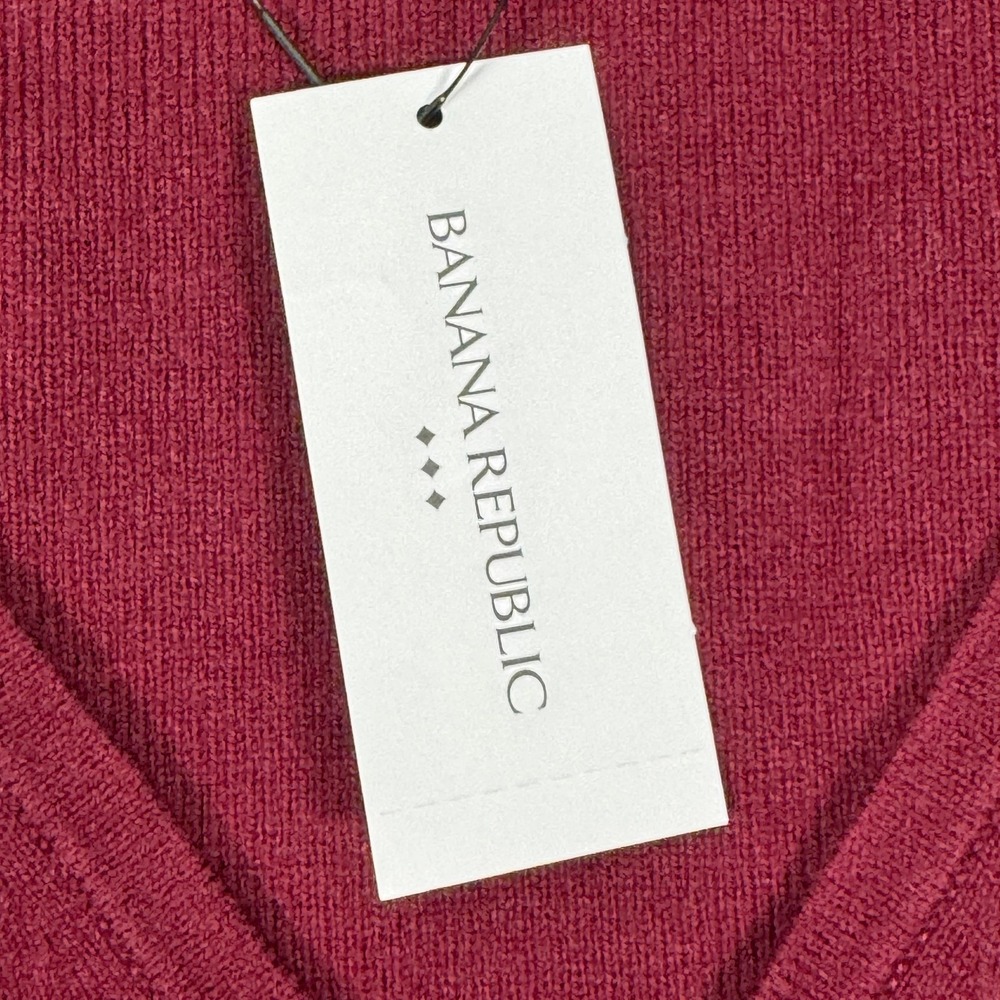 Banana Republic Womens Sleeveless V Neck A Line Knit Dress S Petite Burgundy NWT - Picture 9 of 13